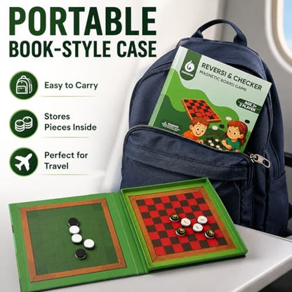 2-in-1 Checkers & Reversi Board Game | Magnetic Travel Games for Kids 8-12 | Plane Activities for Kids Ages 8-12 | Foldable Magnetic Checkers & Travel Activities - color: Reversi