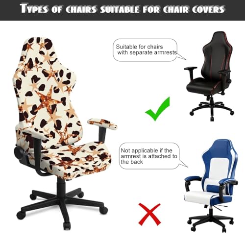 Star Cow Print Gaming Chair Slip Cover Set Universal Fit Computer & Gaming Chair Slipcover with 2 Armrest Covers for Computer Office Seat - color: Brown - Star Cow