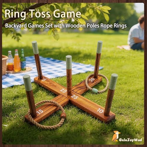 Ring Toss Game for Kids – Backyard Games Set with Wooden Poles, Rope Rings & Portable Carrying Case – Indoor & Outdoor Lawn Games for Family, Beach, Camping, Party Activities