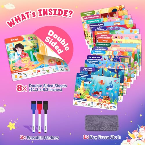 JoyCat Search and Find Activity Books, Educational Toy for Girls Ages 3-5, Preschool Learning Activities for Toddlers & Kids, Road Trip Travel Toys for Car & Airplane, Gifts for 3 4 5 6 Year Olds - style: Girl Themes