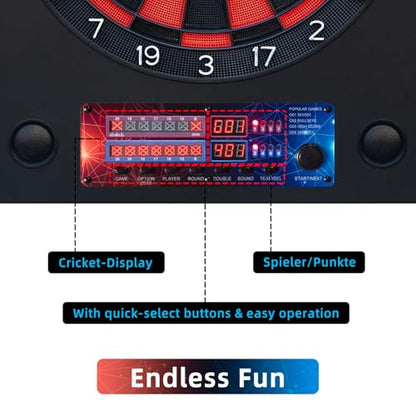 Electronic Dart Boards with Metal Case for Adults, Electric Dart Board with 6 Soft Tip Darts, Electronic Digital Dartboard Automatic Scoring, with Voice, LCD Screen, 25 Games for 1-8 Players