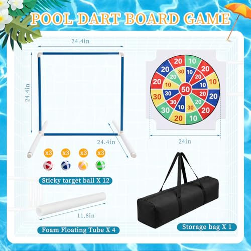 Pool Dart Game Set 24" Large Pool Game Toys Swimming Floats Dart Board with Sticky Balls Swimming Water Indoor Outdoor Beach Yard Playset, Summer Family Fun Party Birthday Gift