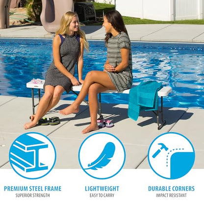 LIFETIME Portable Folding Bench, 6‑Foot Fold‑in‑Half, UV‑Resistant Seat, Powder‑Coated Steel Frame, Lightweight, Stain‑Resistant, Non‑Marring Foot Caps, Indoor/Outdoor Portable Seating