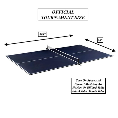 Foldable Indoor Official Size Table Tennis Conversion Top Ping Pong Tabletop with Retractable Net and Premium EVA Foam Padding Easy Storage with Fold-Up Design Double Sided PVC Finish