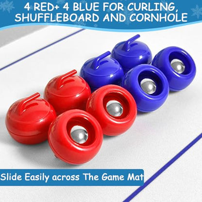4-in-1 Tabletop Curling, Shuffleboard, Bowling & Cornhole Game - 47"(120x30cm) Family Game Set for All Ages - Easy Setup & Compact Design, Great for Home & Outdoor Fun