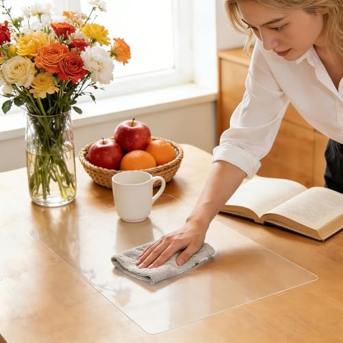 AHANDMAKER 11.9"x 15.7" Table Protector Clear Plastic Desk Pad Mat Under Desk Casters Mats Clear Waterproof Dining Table Cover for Small Spaces Hardwood Floor Kitchen Carpet