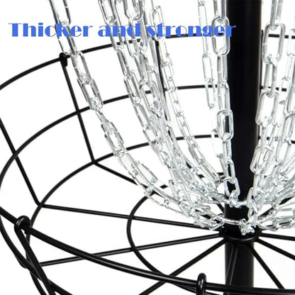 Portable Disc Golf Basket with 24 Chains and LED Sensor Lights for Night Practice - Stable Pole Base/12 Light Guide Strips