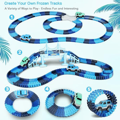 Track Car Toys, 269 PCS Racing Tracks Toy, Create A Frozen World Race Road, Flexible Tracks Playset & 2 PCS Cool Race Cars, Toddler Toys Birthday Gifts for Age 3 4 5 6 Year Old Boys Girls - color: Blue