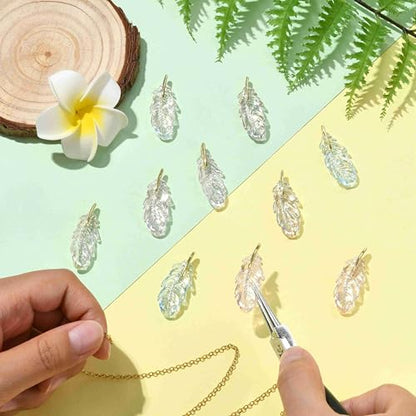 Stiesy 10 Pcs Feather Charms Pendants UV Plating Transparent Acrylic Wings Feathers Charm Bulk for Jewelry Bracelet Making DIY Crafts Necklace - color: Feather-10pcs-5 colors