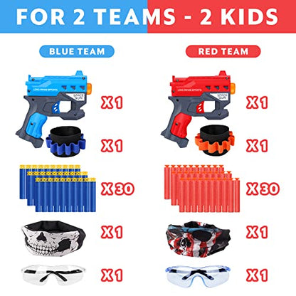 2 Pack Blaster Guns Boys Toy-with 60 Bullets &2 Wristbands, TiopLior Blaster Guns Toy Age for 4-9 Christmas Birthday Gifts &2 Safety Glasses/Face Masks for 6+ Year Old Kids Games Toys - size: 2 Sets
