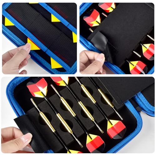 Boobowl Hard Dart Case for Steel and Soft Tip Darts, Holds 12 Darts | Hard EVA Case With 12 Dart Slots, 6 Mesh Pockets And Zipper Storage For Flights, Tips And Shafts; Case Only - Blue - size: Holds for 12 pcs Blue