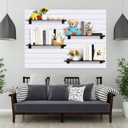 Barydat 4 Sets 23.6 x 11.8 Inch Slatwall Shelves with Metal Brackets Set Heavy Duty Slat Wall Knife Shelf Bracket Accessories Wall Organizer for Garage and Retail Display, Black