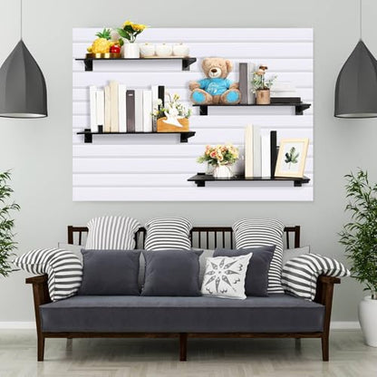Barydat 4 Sets 23.6 x 11.8 Inch Slatwall Shelves with Metal Brackets Set Heavy Duty Slat Wall Knife Shelf Bracket Accessories Wall Organizer for Garage and Retail Display, Black