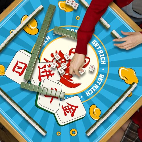 Mahjong Mat, Non-Slip Noise Reducing Game Mat, 31.5 Inch Mahjong Table Mat,Mahjong Mat with Cloth Bag and Carton Storage,Suitable for Mahjong, Dominoes, Solitaire and Other Games. (Rich-Blue) - color: Rich-blue
