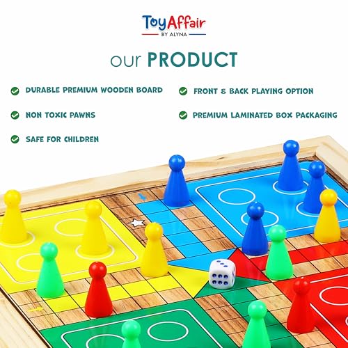 Ankit Toys & Games 5-in-1 Wooden Board Game Set Includes Ludo, Snakes & Ladders, Chess, Checkers, and Tic Tac Toe. Portable Fun for Kids, Adults and Family Game Nights | 2 Reversible Boards