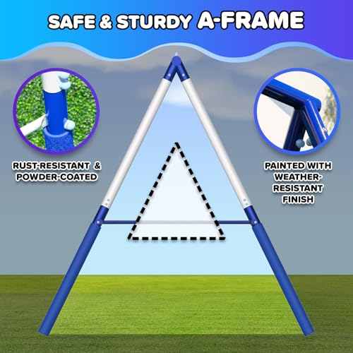 Sportspower Super Saucer Hoop and Swing Outdoor Backyard Swing Set with Basketball Hoop, Saucer Swing, Sling Swing, 5-ft Double-Walled Blow Molded Slide, and Bonus Anchor Kit – White/Silver