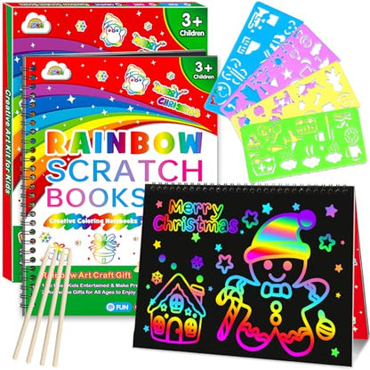 ZMLM Scratch Paper Art Craft: 2 Pack Rainbow Scratch Set for 3 4 5 6 7 8 9 10 Years Old Girls Boys Students Drawing Coloring Black Magic Art Supplies Kits Gifts School Birthday Party Toys(Christmas) - style: Christmas