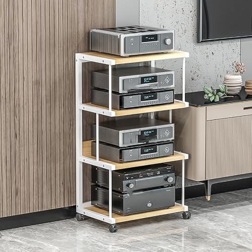 Corner Display Cabinet with Wheels, Media Stand & Audio Rack for Game Consoles, Stereo Storage, AV Tower, Modern Black Design(Wood Color,50x40x100cm) - color: Wood Color, size: 19.7"D x 15.7"W x 39.4"H (1 Drawers)