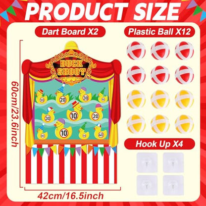 2 Pcs Dart Board with 12 Sticky Balls Theme Party Decorations Felt Cloth Toss Game for Family Games Birthday Party Outdoor Indoor Supplies(16.5 x 23.6 inches) - style: Circus Duck