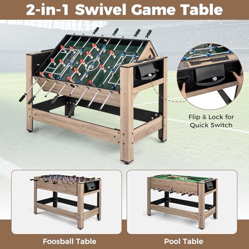 Goplus 2-in-1 Swivel Multi Game Table, 48” Combo Game Table with Foosball & Pool for Adults, Indoor Outdoor Combination Arcade Table for Home Game Room Party - style: 49" x 24" x 32"