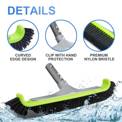 Sepetrel 3-Piece Pool Cleaning Kit (No Pole), 17.5" Aluminum Wall Brush, Leaf Skimmer Net with Rubber Edge and 90° Rotatable Scrub Brush for Above Ground Pools and Vinyl Liners