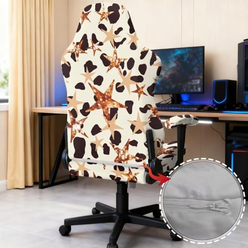 Star Cow Print Gaming Chair Slip Cover Set Universal Fit Computer & Gaming Chair Slipcover with 2 Armrest Covers for Computer Office Seat - color: Brown - Star Cow