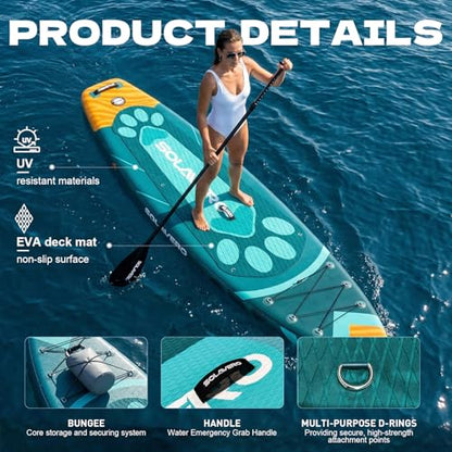 SOLAVERO 10'6" Inflatable Paddle Board for Adults, Stand Up Paddle Board with Premium SUP Accessories,Anti-Slip EVA Deck for Youth & Adults of All Skill Levels - color: Pet Paradise
