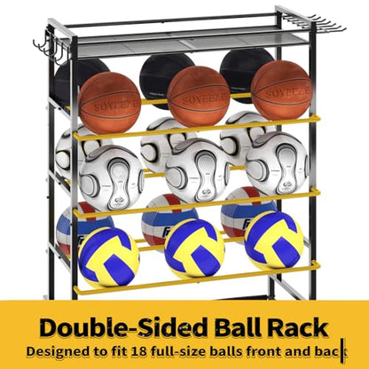 SOYEEZE Garage Sports Equipment Organizer-Large 5 Layer Ball Storage, Basketball Stand Holder, Outdoor Toy Storage, Baseball Bat Rack, Rolling Ball Cart with Hooks and Wheels for Indoor/Outdoor Use - style: 5 Tiers