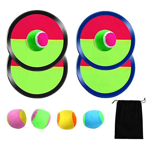 Aneco Paddle Catch Ball and Toss Game Set Disc Toss and Catch Paddle Game with 1 Storage Bag, 4 Paddles and 6 Balls (2 Big Balls and 4 Small Balls)