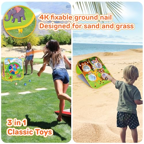 Animal Bean Bag Toss Game Kids Outdoor Toys, Family Party Games, Double-Sided Foldable Cornhole Board, Outside Lawn Party Toy, Birthday Gift for Boys Girls Toddler Age 3 4 5 6 7 8