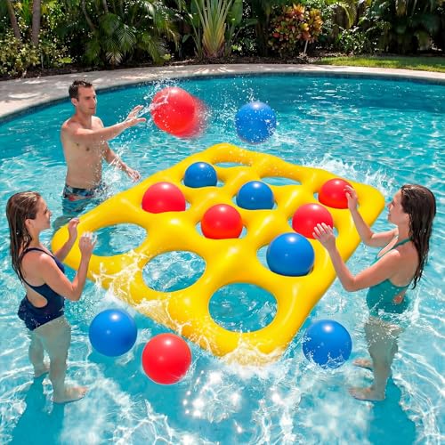 Pool Toys, Pool Tic Tac Toe Game Set with 12 Inflatable Balls, Pool Games for Kids/Adults/Teens, Outdoor Water Games, Suitable Pool Beach Party Birthday Favors & Family, Yellow - color: Yellow