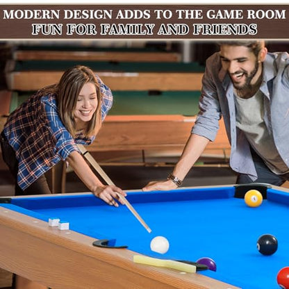 Pool Table, Modern Billiard Table, Billiards Pool Table with 2 Cue Sticks, 16 Balls, Triangle, Chalk, Brush and Leg Levelers for Rec Room, Basement, Family Game Room