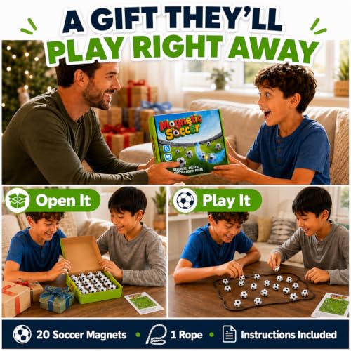 POSOUL 20 Balls Magnetic Game with String, Soccer-Themed Magnet Board Set | Portable Tabletop Strategy Toy for Parties, Travel and Camping, Gift for Kids Ages 3+ and Adults