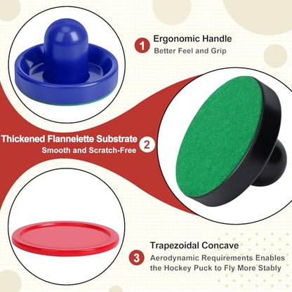 Coopay Air Hockey Paddles and Pucks, Air Hockey Pushers with Nylon Storage Bag, Goal Handles Paddles Replacement Accessories for Game Tables(4 Pushers 96mm with Pads, 8 Pucks 64mm) - color: Red, Black, Blue, Green