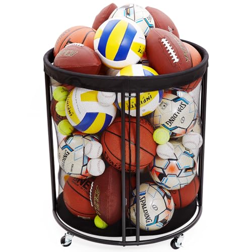 Kingarage Ball Storage Bin, Sports Ball Storage Cart, Ball Holder with Wheels for Basketball, Soccer, Garage, School, Indoor, Outdoor Ball Basketball Storage Rack Upgraged - color: XXL