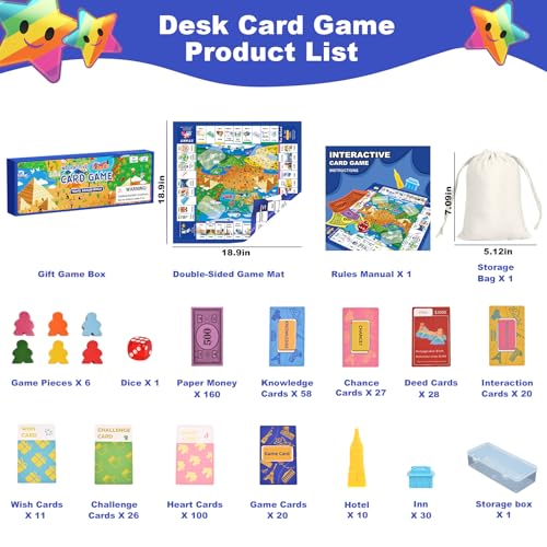Card Board Game for Kids, Adult Card Games for Families, Interactive Double Sided Board 290 Cards 2+ Players Fun Cards for Game Night Party Travel Games for Kids Ages 6+