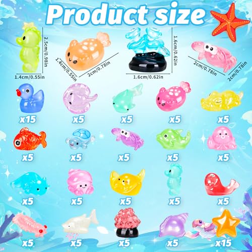 120PCS Luminous Mini Ocean Resin Animals 20 Style Glow in The Dark Tiny Sea Animal Figurines Miniature Plastic Animals Aquarium Decoration for DIY Crafts Fish Tank Potted Fairy Garden Dollhouse - style: 120Pcs-Ocean