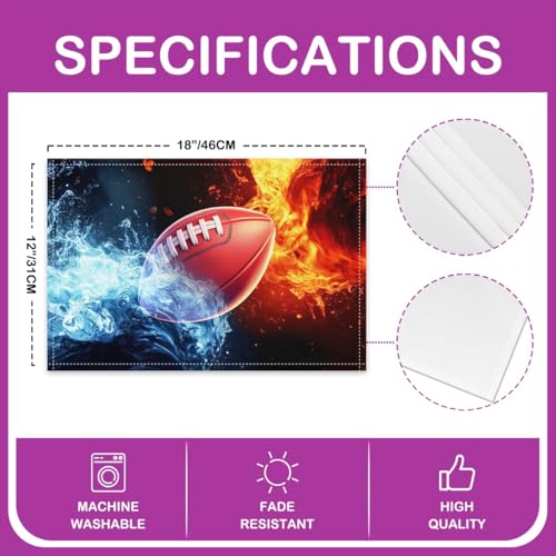 Erosebridal Football Placemats Set of 4 12x18 Ice Fire Place Mat for Kids Teens Men Lightning Ball Games Soccer Sports Brown Blue Red Heat Resisting Table Mats - color: Brown Blue Red