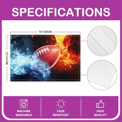 Erosebridal Football Placemats Set of 4 12x18 Ice Fire Place Mat for Kids Teens Men Lightning Ball Games Soccer Sports Brown Blue Red Heat Resisting Table Mats - color: Brown Blue Red