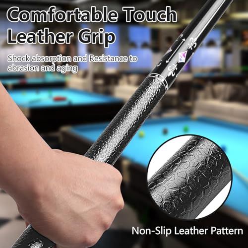 Pool Cue, 58" Pool Cue Sticks for Adults with 13MM Tips Canadian Maple Wood Leather Pattern Grip 18 19 20 21 oz, Professional Billiard Cues Players for Bar House Pool Table Sports 8/9 Ball - style: Black 21oz