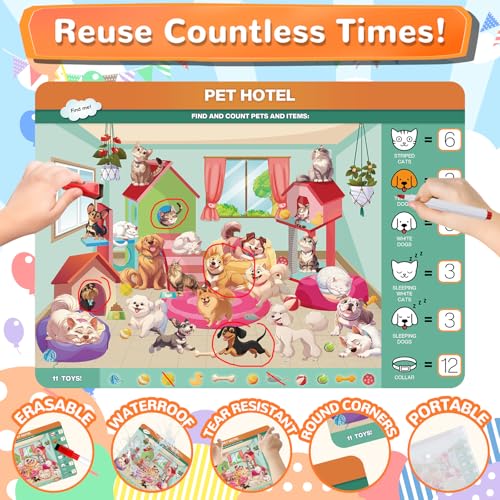 Search and Find Books for Kids 3-5, Reusable Preschool Learning Activities, Perfect Road Trip Essentials, Educational Toys, 28 PCS Busy Books for 3 4 5 6 Year Old Boys Girl Christmas Birthday Gifts - style: Search and Find Activities