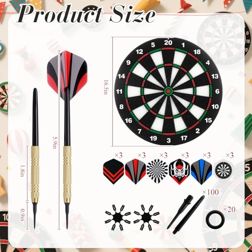 Soulchen 153 Pcs Dartboard Sets -1 Soft Tip Dartboard 12 Soft Tip Darts 100 Extra Dart Tips 18 Tails 2 Flight Protectors 20 Rubber Rings for Birthday Gifts Indoor Game Party Games