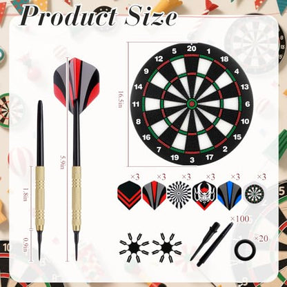 Soulchen 153 Pcs Dartboard Sets -1 Soft Tip Dartboard 12 Soft Tip Darts 100 Extra Dart Tips 18 Tails 2 Flight Protectors 20 Rubber Rings for Birthday Gifts Indoor Game Party Games
