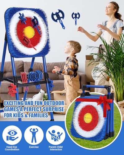 Axe Throwing Bristle Target with 16 Throwing Axes Set, Foldable Axe Throwing Game for Backyard, Outdoor Games, Yard Game, Carnival Games