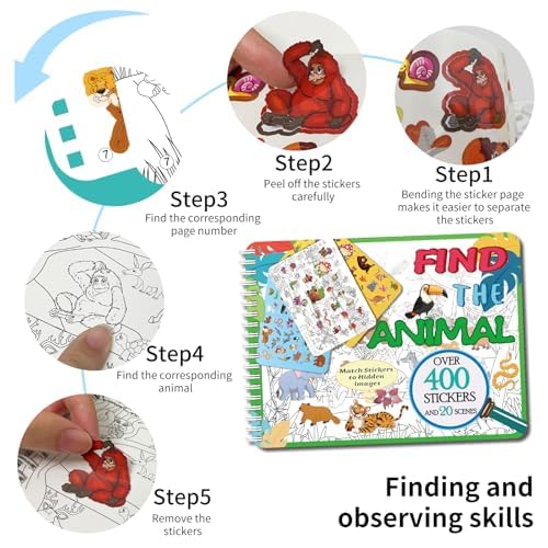 Kalysky Find the Animal Sticker Book for Kids Ages 4-8 | 400+ Stickers | Travel Activity for Plane, Car & Road Trip - color: Animal