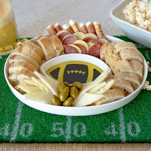 Football Bowl - Porcelain Serving Platter for Bread with Olive Oil, Chip and Dip Serving Set, Charcuterie Dish for Football Parties and Tailgating