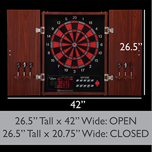 Viper Neptune Electronic Dartboard with Cabinet, 15.5 in Regulation Target, 57 Games, 16 Players, 6 Darts Included, Black