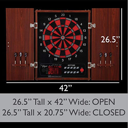 Viper Neptune Electronic Dartboard with Cabinet, 15.5 in Regulation Target, 57 Games, 16 Players, 6 Darts Included, Black