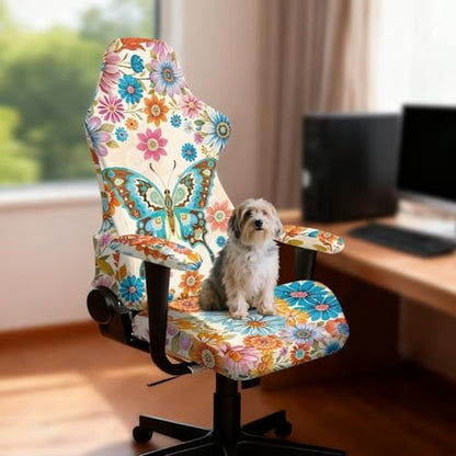 Suobstales Boho Mandala Butterfly Pattern Gaming Chair Cover, Stretch 4 Set Ergonomic Office Computer Game Chair Slipcovers with Armrest Covers/Back Covers/Seat Cover for Reclining Racing Gaming Chair - color: Boho Mandala Butterfly