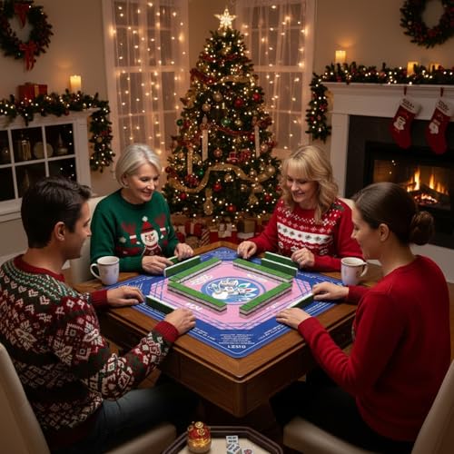 Mahjong Mat 33"x33" - Non-Slip Noise Reduction Gaming Mat with Beginner Rules for American Mahjong, Chinoiserie Peacock & Lotus Artwork Waterproof Surface with Carry Bag for Game Nights, Gift (Blue) - color: Blue-1